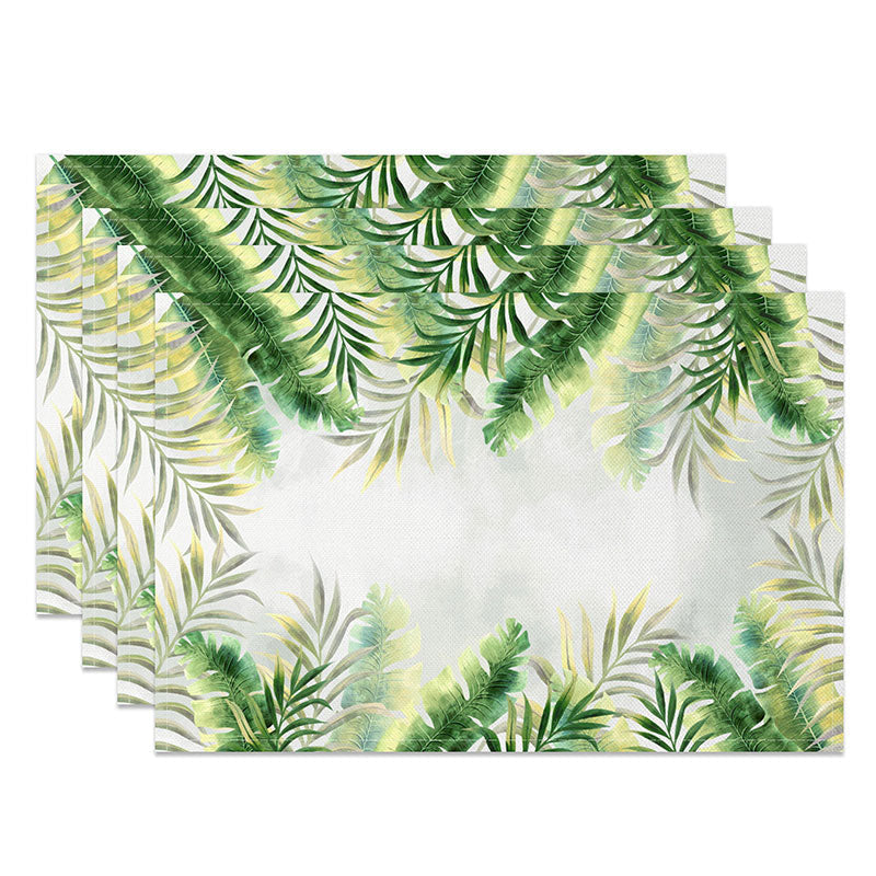 Aperturee - Aperturee Summer Botanical Placemats Set of 4 with Yellow and Green Plant Print for Cheerful Kitchen Decor