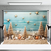 Aperturee Aperturee Summer Coastal Photography Backdrop Beach Sand with Starfish and Shells Tropical Ocean Themed Photo Prop Decor
