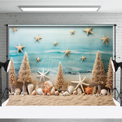 Aperturee Aperturee Summer Coastal Photography Backdrop Beach Sand with Starfish and Shells Tropical Ocean Themed Photo Prop Decor