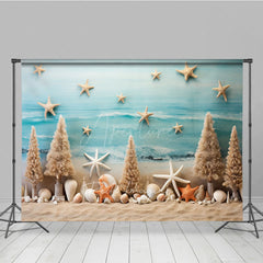 Aperturee Aperturee Summer Coastal Photography Backdrop Beach Sand with Starfish and Shells Tropical Ocean Themed Photo Prop Decor