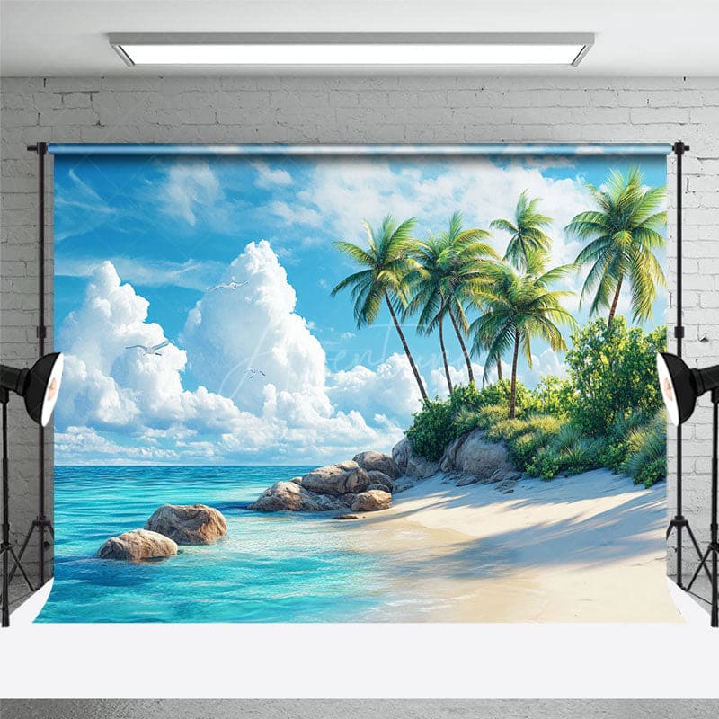 Aperturee - Aperturee Summer Coastal Scenery Sandy Beach Room Set Backdrop