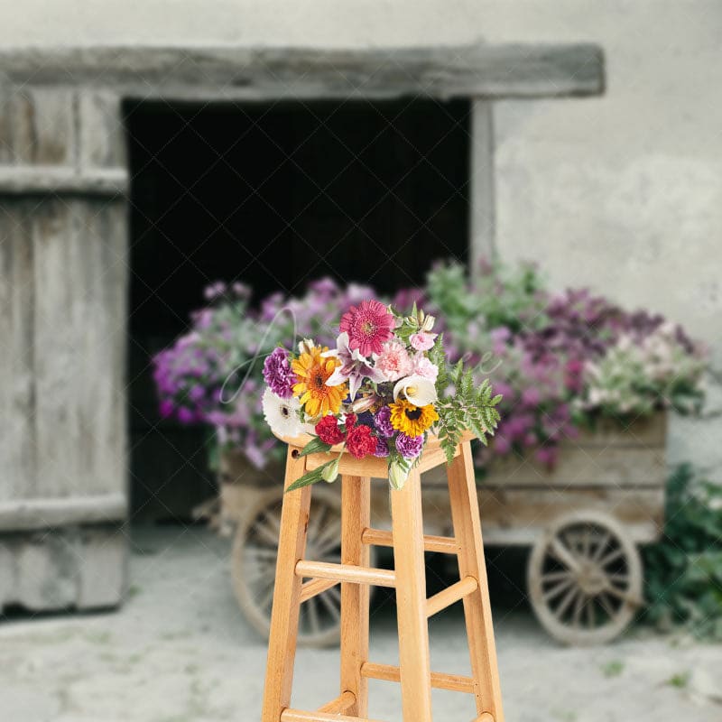 Aperturee - Aperturee Summer Country Cabin Bouquet Trolley Photo Backdrop
