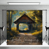 Aperturee - Aperturee Summer Covered Bridge Forest Scene Photo Backdrop
