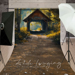 Aperturee - Aperturee Summer Covered Bridge Forest Scene Sweep Backdrop
