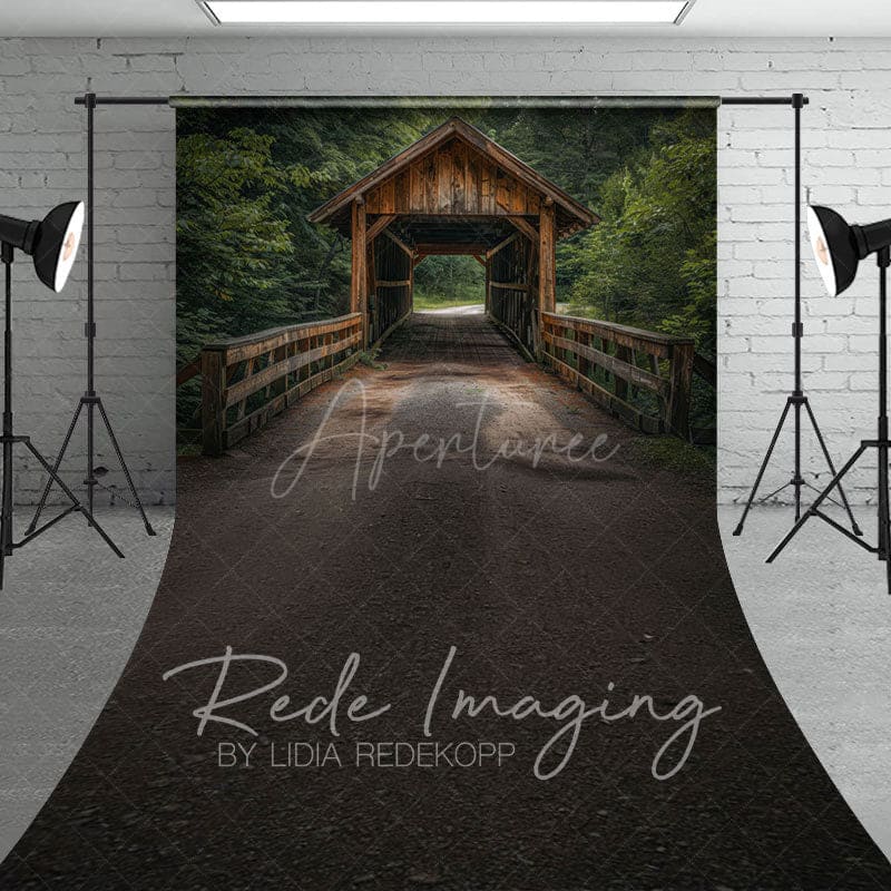 Aperturee - Aperturee Summer Covered Bridge Green Forest Sweep Backdrop