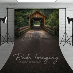 Aperturee - Aperturee Summer Covered Bridge Green Forest Sweep Backdrop
