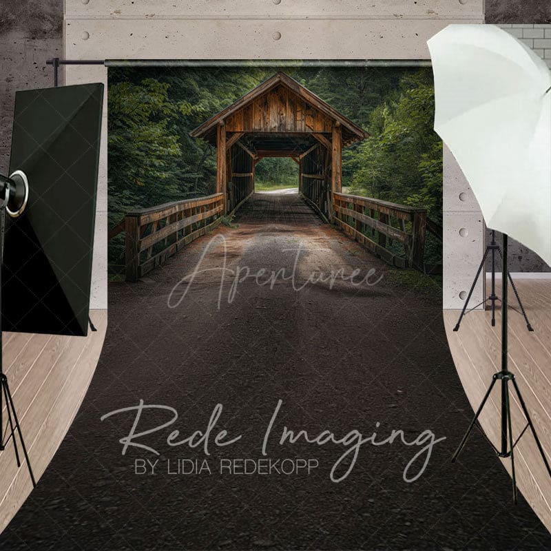 Aperturee - Aperturee Summer Covered Bridge Green Forest Sweep Backdrop