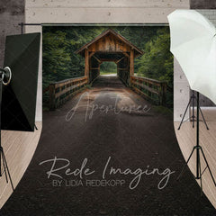 Aperturee - Aperturee Summer Covered Bridge Green Forest Sweep Backdrop