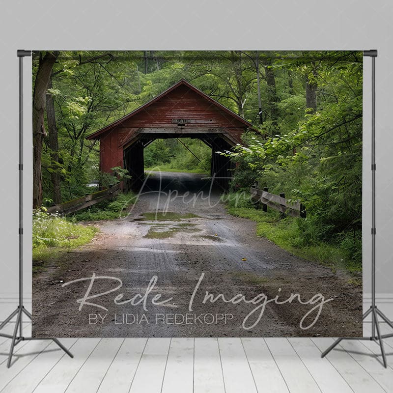 Aperturee - Aperturee Summer Covered Bridge Natural Forest Photo Backdrop