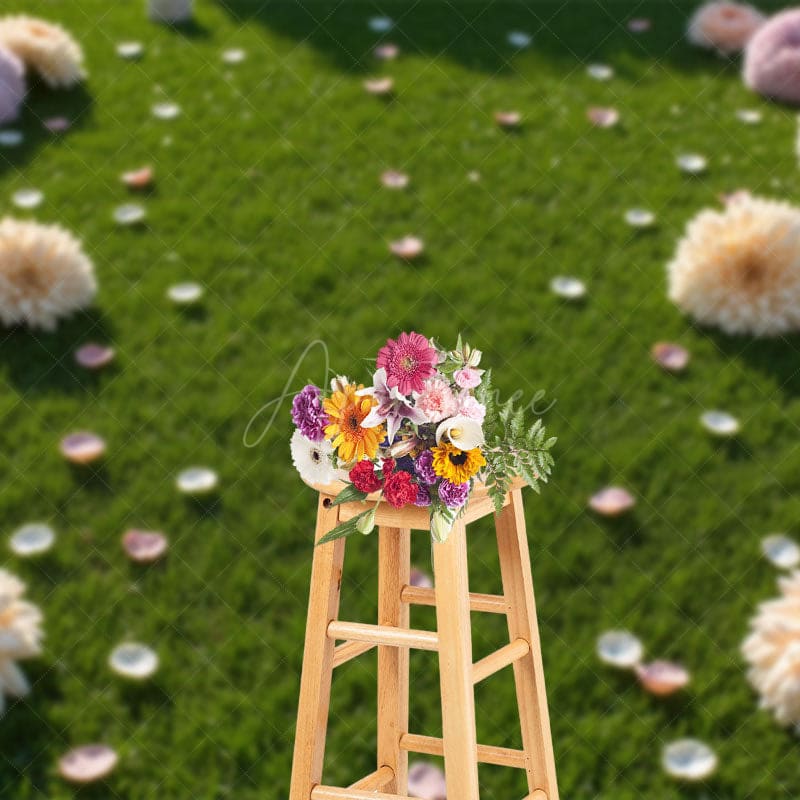 Aperturee - Aperturee Summer Dahlia Petal Green Grass Wedding Backdrop