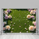 Aperturee - Aperturee Summer Dahlia Petal Green Grass Wedding Backdrop
