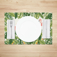 Aperturee - Aperturee Summer Flamingo and Monstera Placemats Set of 4 Pink Tropical Design for Beach Party Table Decor