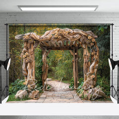 Aperturee - Aperturee Summer Floral Arch Pavilion Forest Path Photo Backdrop