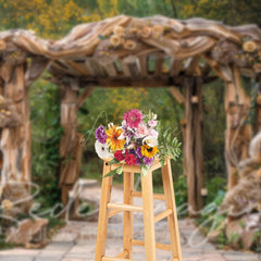 Aperturee - Aperturee Summer Floral Arch Pavilion Forest Path Photo Backdrop