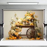 Aperturee - Aperturee Summer Floral Orange Wood Trolley Photography Backdrop