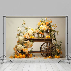 Aperturee - Aperturee Summer Floral Orange Wood Trolley Photography Backdrop