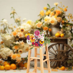 Aperturee - Aperturee Summer Floral Orange Wood Trolley Photography Backdrop