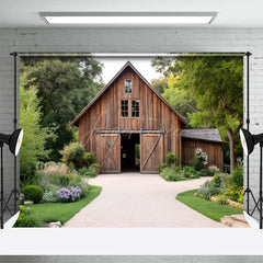 Aperturee - Aperturee Summer Forest Trees Wooden Cabin Photography Backdrop
