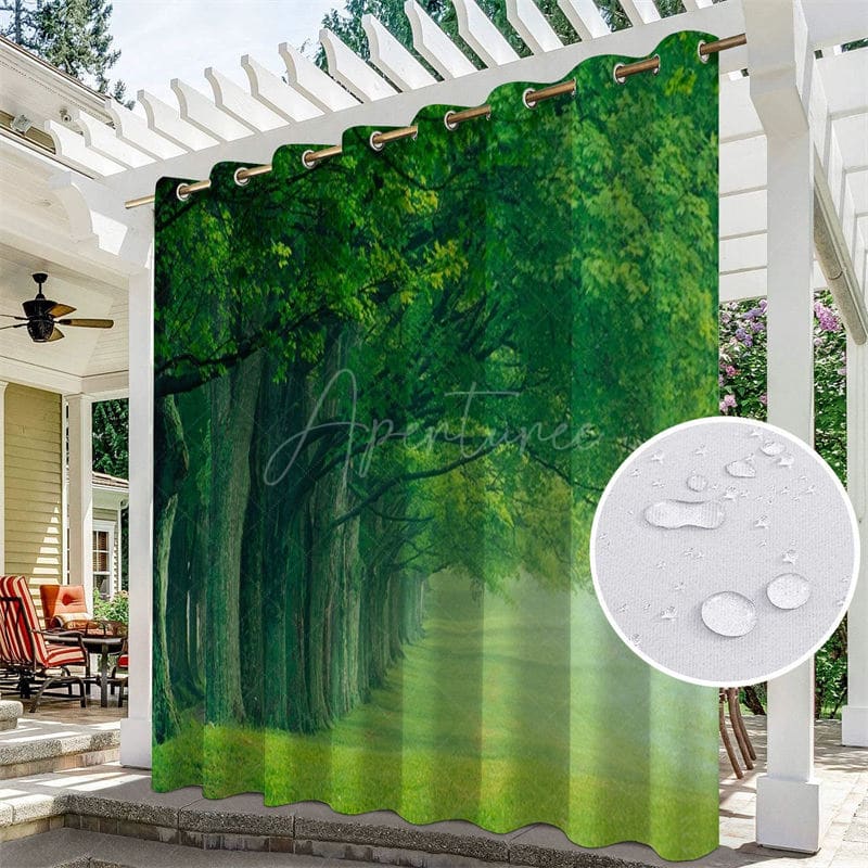 Aperturee - Aperturee Summer Forest Waterproof Printed Outdoor Curtains For Porch