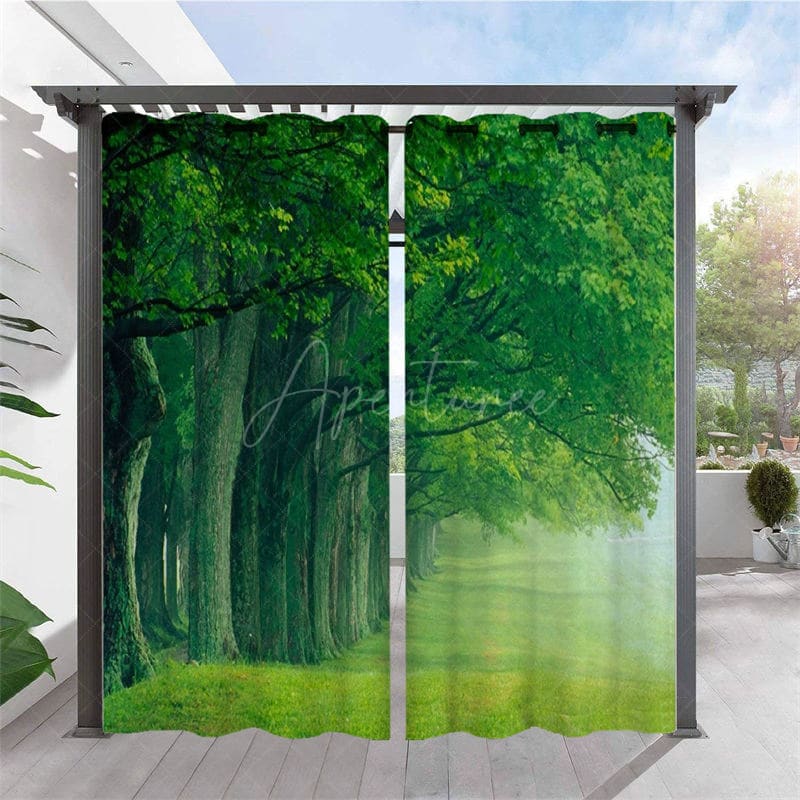 Aperturee - Aperturee Summer Forest Waterproof Printed Outdoor Curtains For Porch