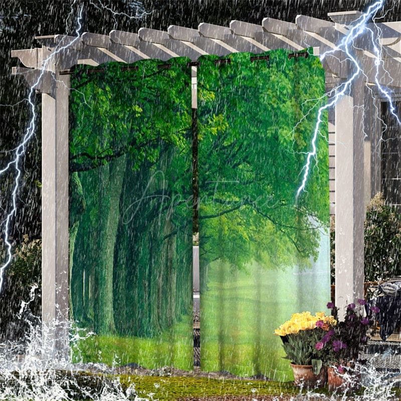Aperturee - Aperturee Summer Forest Waterproof Printed Outdoor Curtains For Porch