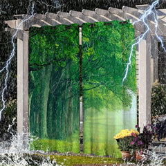 Aperturee - Aperturee Summer Forest Waterproof Printed Outdoor Curtains For Porch