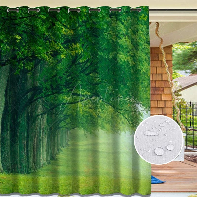 Aperturee - Aperturee Summer Forest Waterproof Printed Outdoor Curtains For Porch