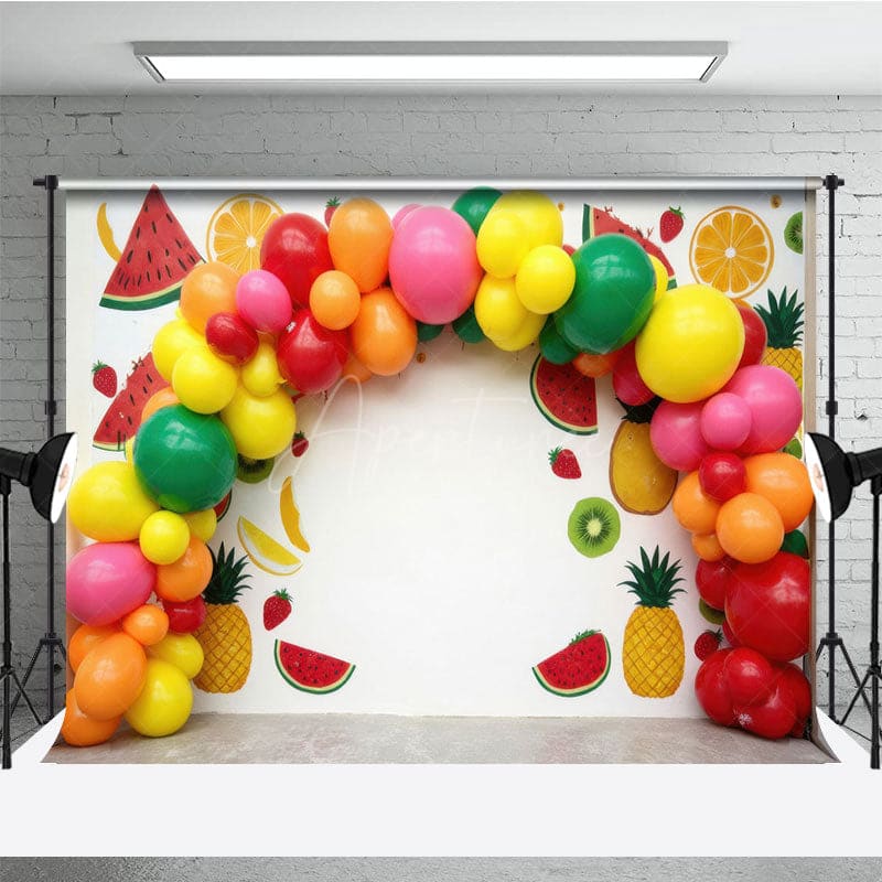 Aperturee - Aperturee Summer Fruit Birthday Cake Smash Photography Backdrop
