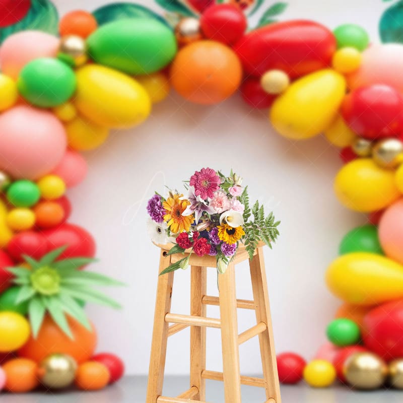 Aperturee - Aperturee Summer Fruit Garland Birthday Cake Smash Backdrop