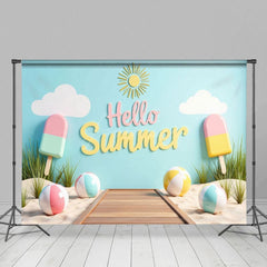 Aperturee - Aperturee Summer Fun Balls Ice Cream Beach Holiday Backdrop
