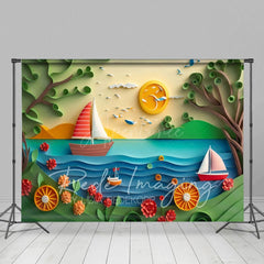Aperturee - Aperturee Summer Fun Beach Trees Ship Cake Smash Photo Backdrop