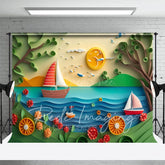 Aperturee - Aperturee Summer Fun Beach Trees Ship Cake Smash Photo Backdrop