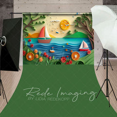 Aperturee - Aperturee Summer Fun Beach Trees Ship Cake Smash Sweep Backdrop
