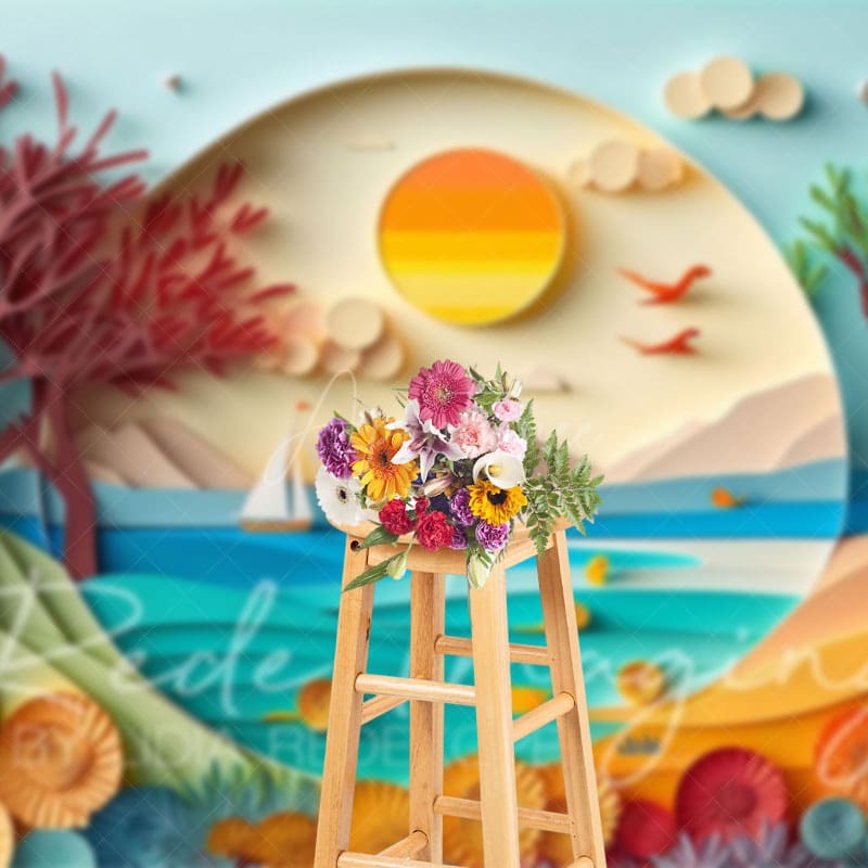 Aperturee - Aperturee Summer Fun Sandy Beach Cake Smash Photo Backdrop