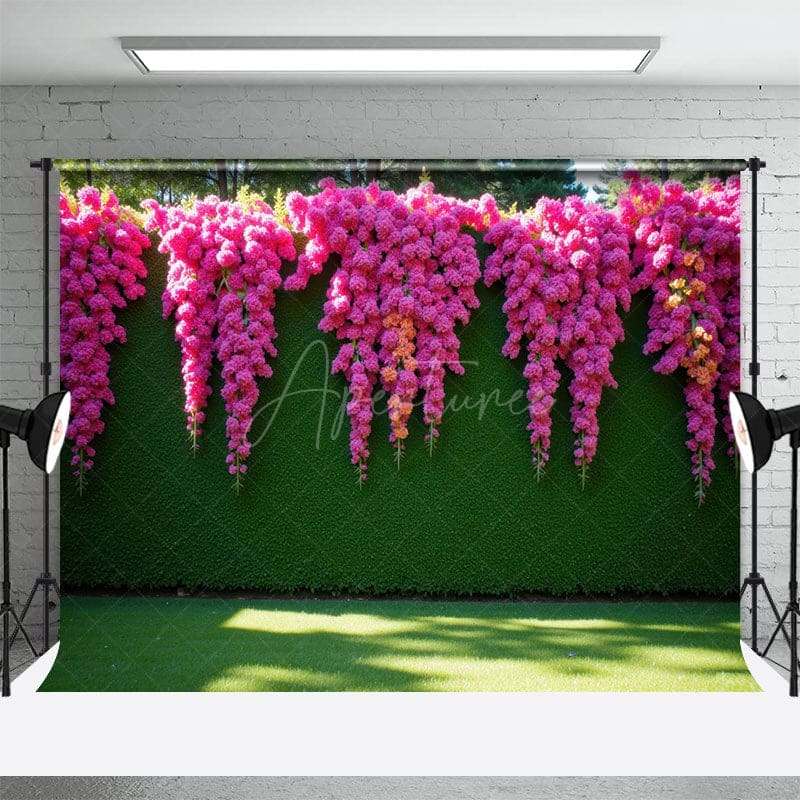 Aperturee - Aperturee Summer Fuschia Greenery Wall Wedding Photo Backdrop
