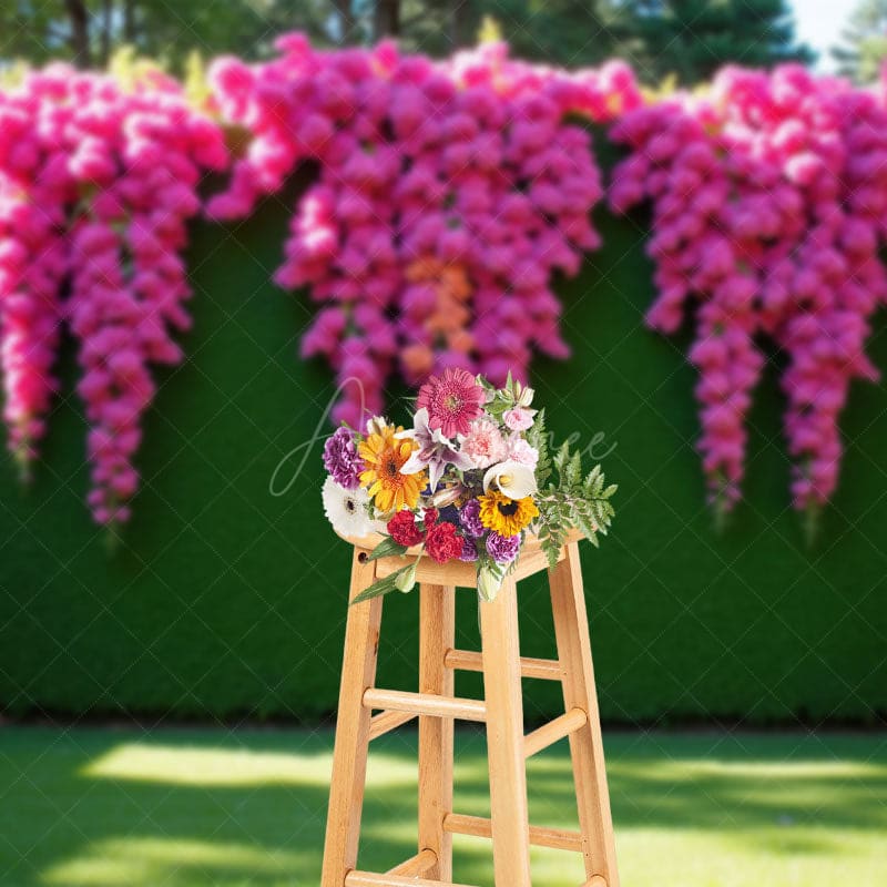 Aperturee - Aperturee Summer Fuschia Greenery Wall Wedding Photo Backdrop