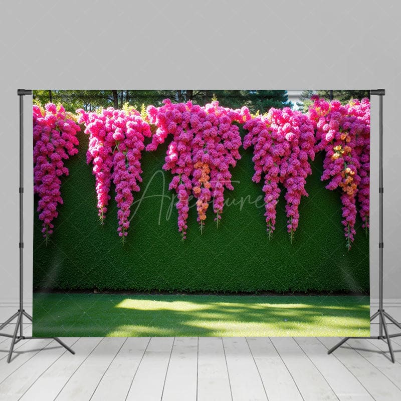 Aperturee - Aperturee Summer Fuschia Greenery Wall Wedding Photo Backdrop
