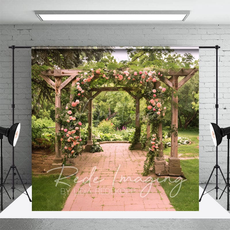 Aperturee - Aperturee Summer Garden Floral Arch Pavilion Photo Backdrop