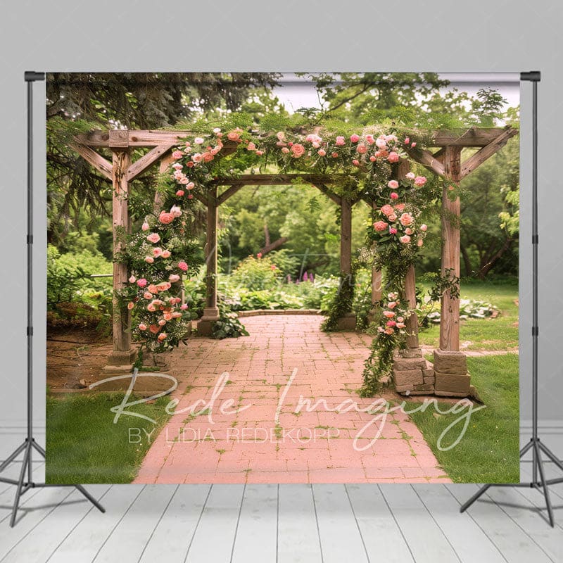 Aperturee - Aperturee Summer Garden Floral Arch Pavilion Photo Backdrop