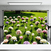 Aperturee - Aperturee Summer Green Lawn Rose Bouquet Wedding Photo Backdrop