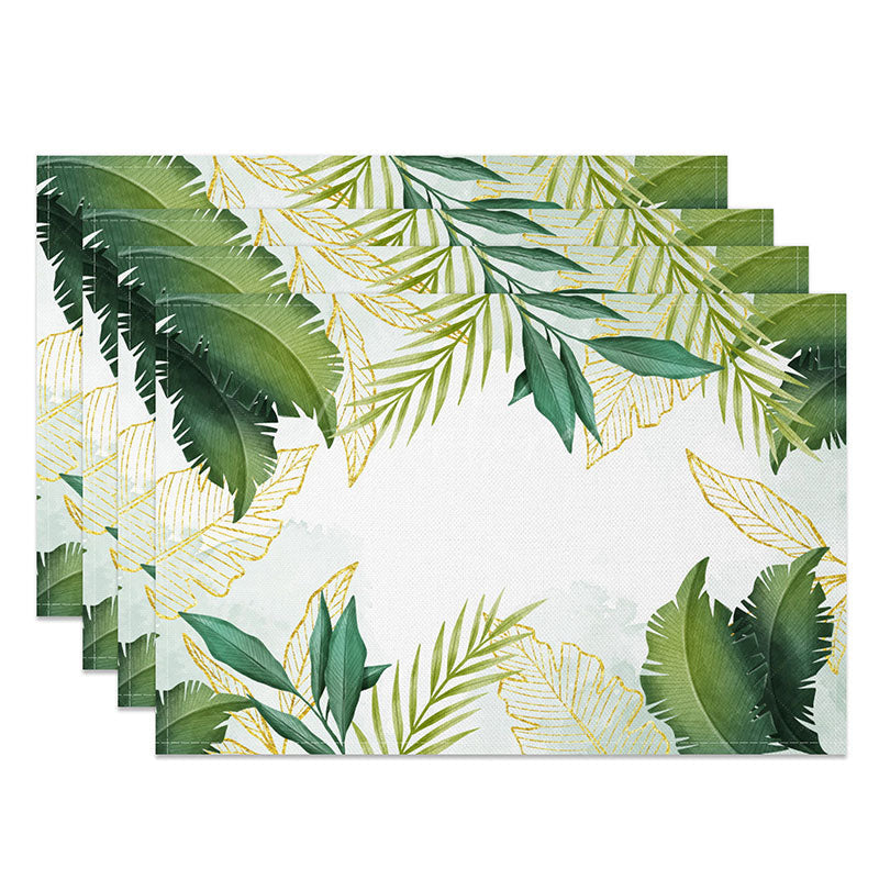 Aperturee - Aperturee Summer Green Leaf Placemats Set of 4 Tropical Botanical Plant Print for Everyday Kitchen Dining Decor