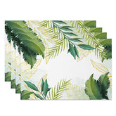 Aperturee - Aperturee Summer Green Leaf Placemats Set of 4 Tropical Botanical Plant Print for Everyday Kitchen Dining Decor