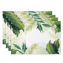 Aperturee - Aperturee Summer Green Leaf Placemats Set of 4 Tropical Botanical Plant Print for Everyday Kitchen Dining Decor