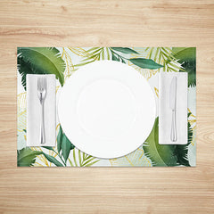 Aperturee - Aperturee Summer Green Leaf Placemats Set of 4 Tropical Botanical Plant Print for Everyday Kitchen Dining Decor