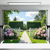 Aperturee - Aperturee Summer Greenery Garden Pink Flowers Wedding Backdrop