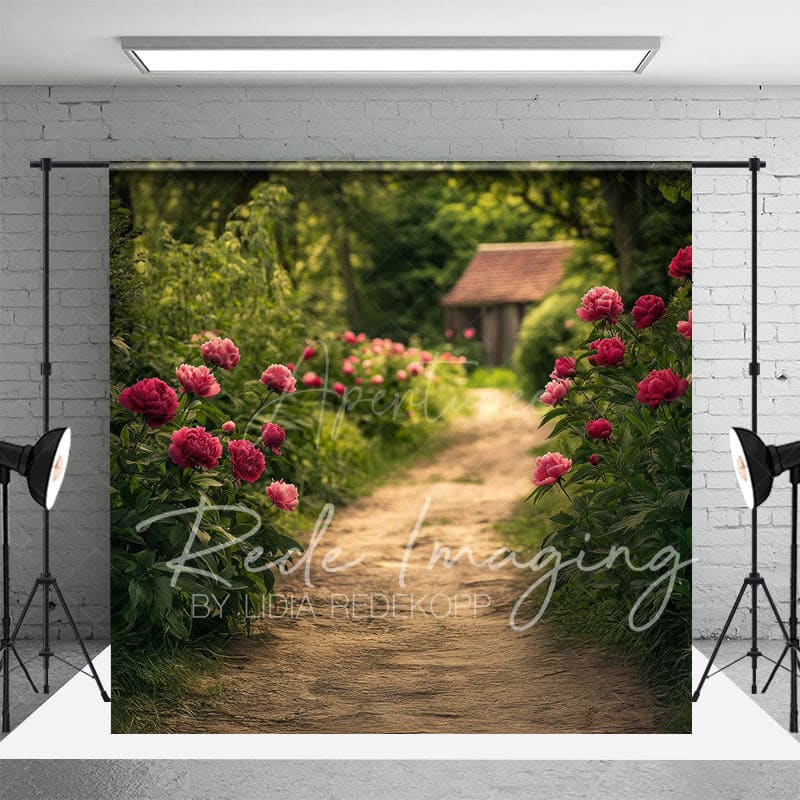 Aperturee - Aperturee Summer Greenery Rose Rustic Dirt Path Photo Backdrop