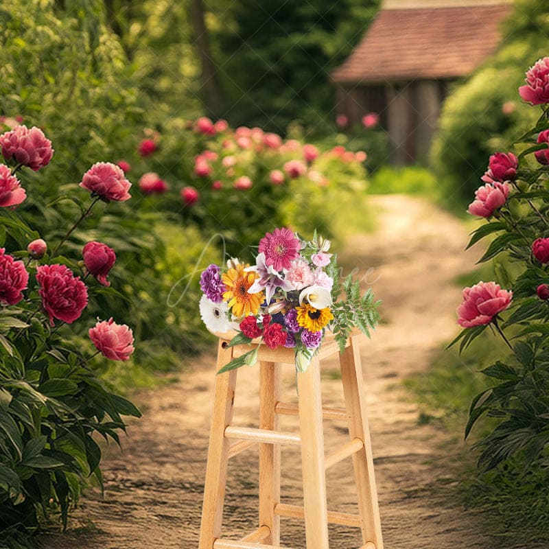 Aperturee - Aperturee Summer Greenery Rose Rustic Dirt Path Photo Backdrop