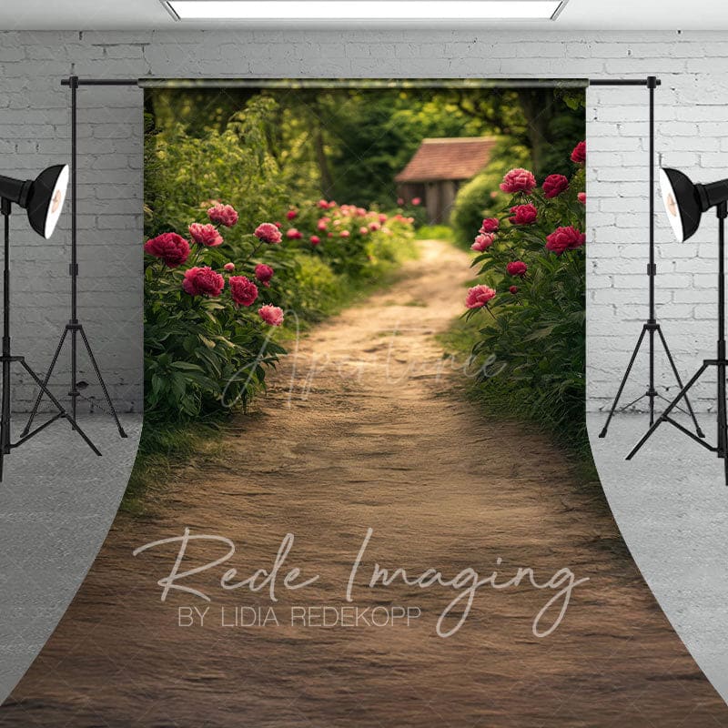 Aperturee - Aperturee Summer Greenery Rose Rustic Dirt Path Sweep Backdrop