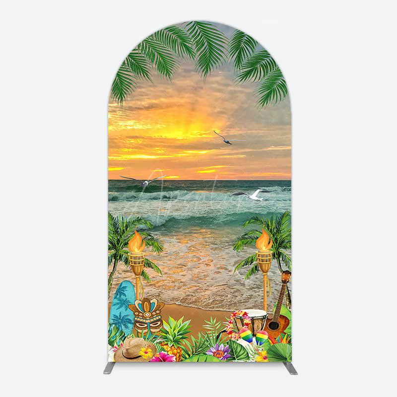 Aperturee - Aperturee Summer Hawaii Sunset Beach Carnival Arch Backdrop