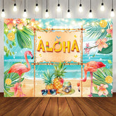 Aperturee - Aperturee Summer Hawaiian Flamingo Aloha Birthday Backdrop
